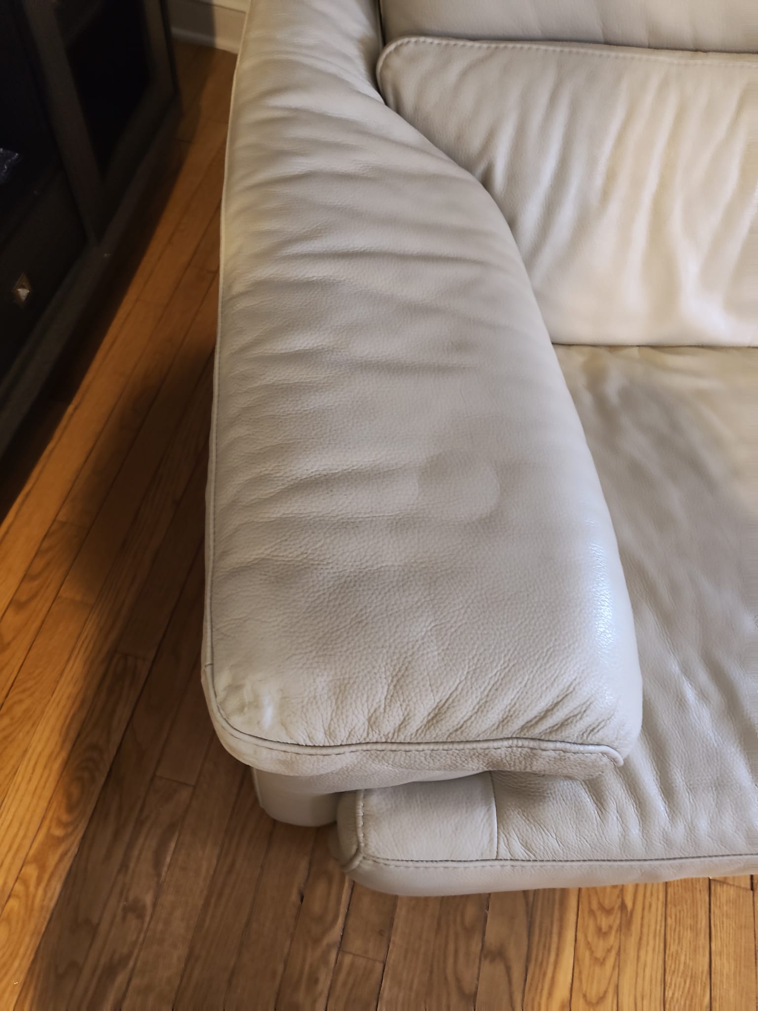 Restored leather couch after service